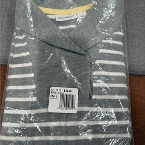 Croft & Barrow Gray and White Striped Zip Collar Top, size PXL